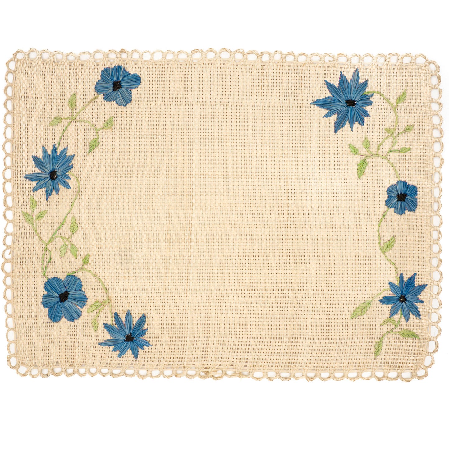 Set de table brodé - LES BLEUETS (rectangulaire)