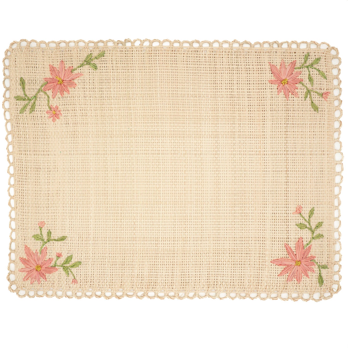Set de table brodé - MARGUERITE DU CAP ROSE
