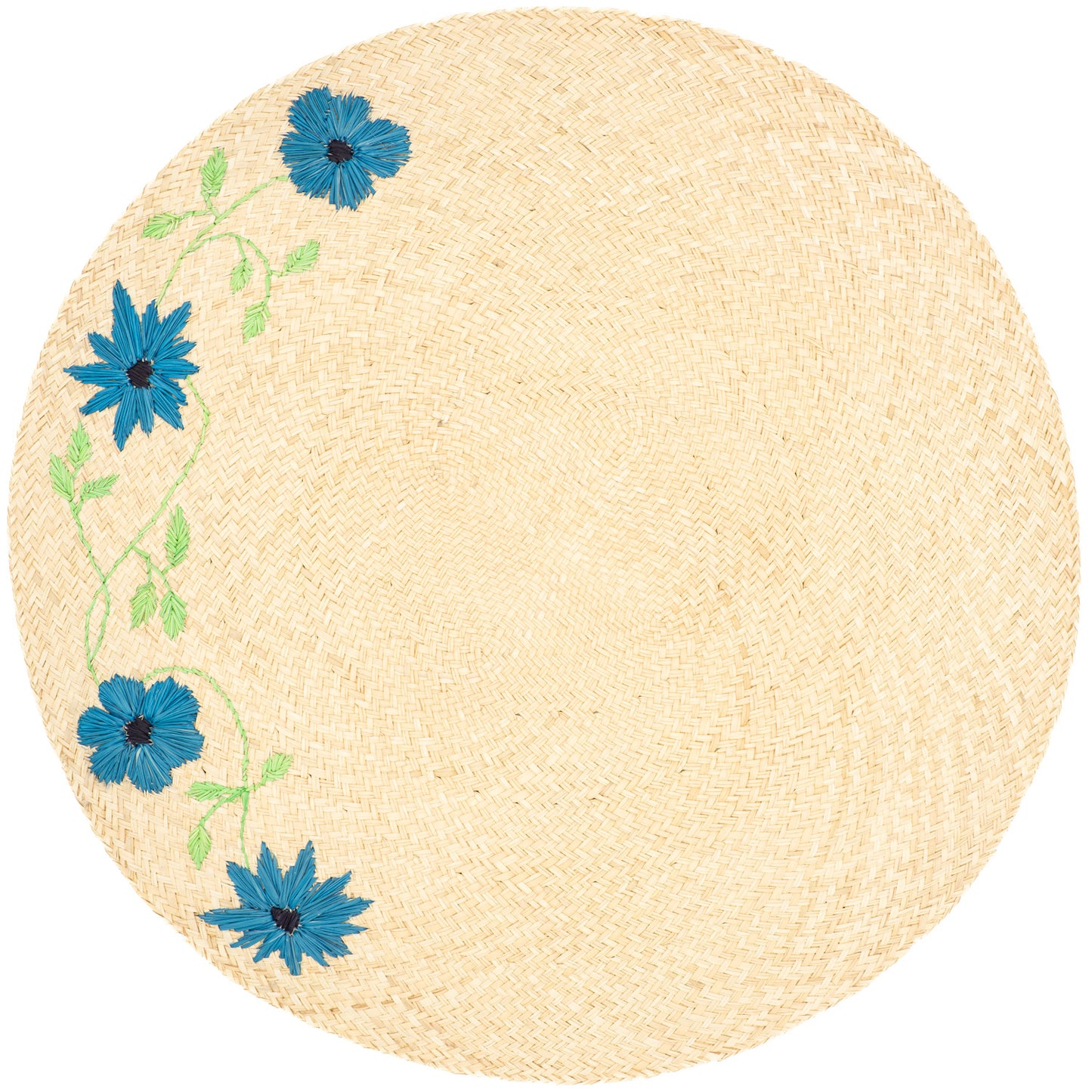Set de table brodé - LES BLEUETS (rond)- Lot de 2