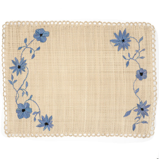 Set de table brodé - LES BLEUETS MONOCHROME