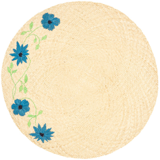Set de table brodé - LES BLEUETS (rond)-  Lot de 2